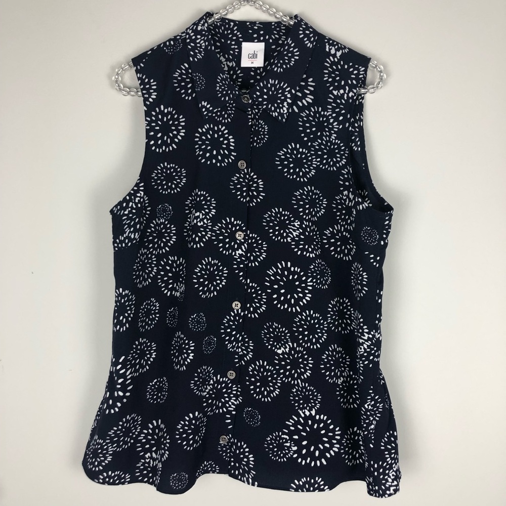 CABI navy white dandelion wish sleeveless top 5215 - Picture 3 of 8